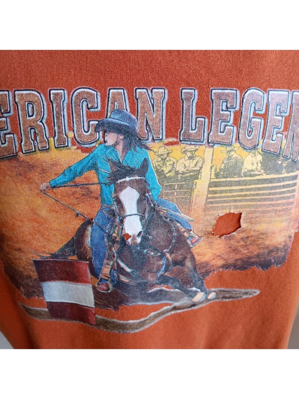 XL Vintage T-shirt Cowboy American Legend Western Rust Orange Barrel Racer USA